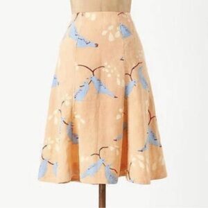 Meadow Rue Anthropologie Orange Blue Bird Linen A-line Knee-length Womens Size 2